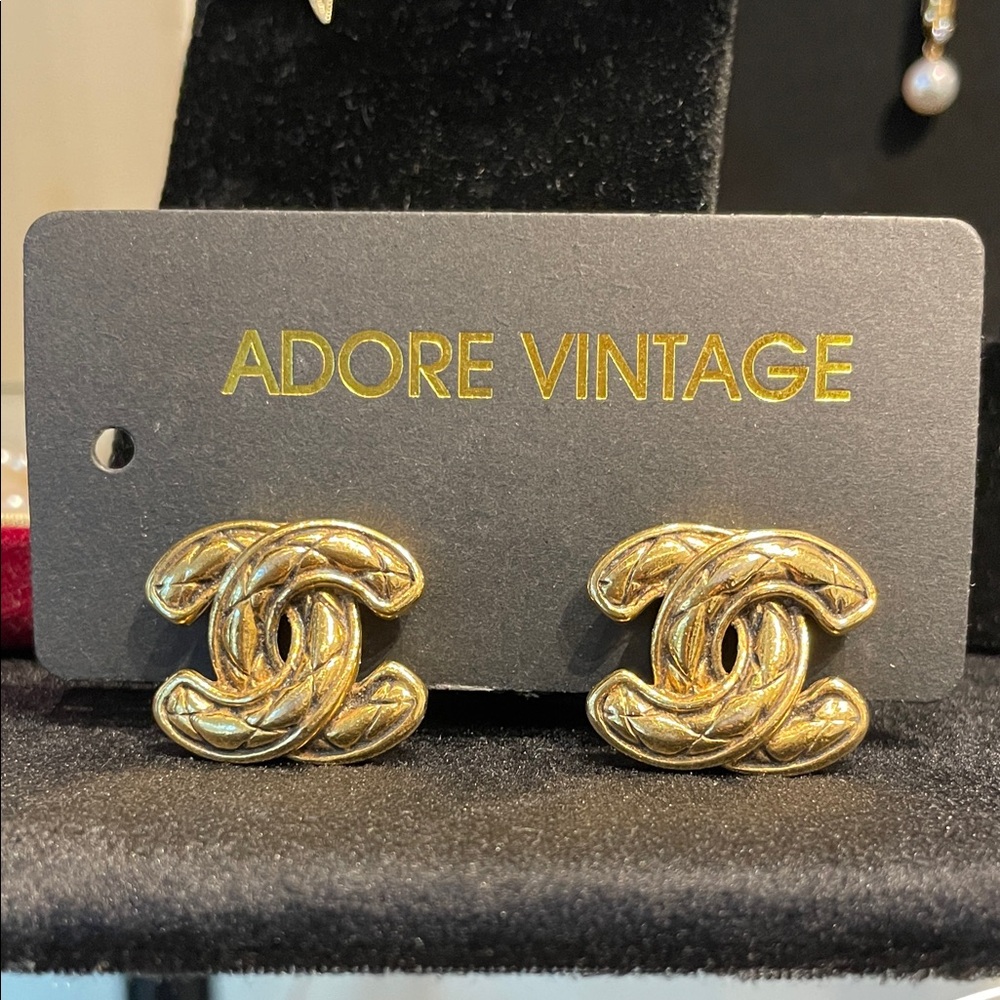 CHANEL Gold Logo Earrings